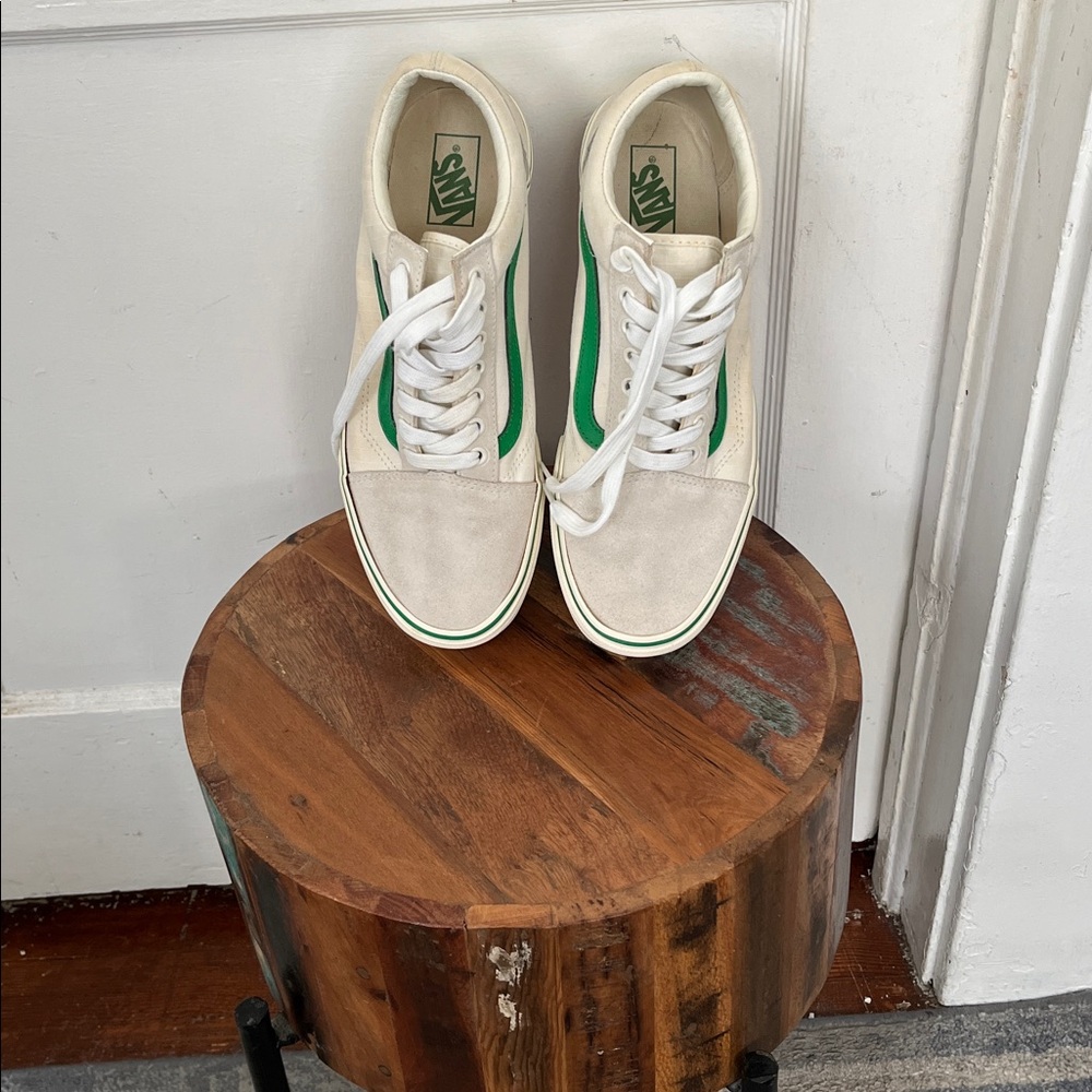 Vans Cream and Green Low-Top Sneakers